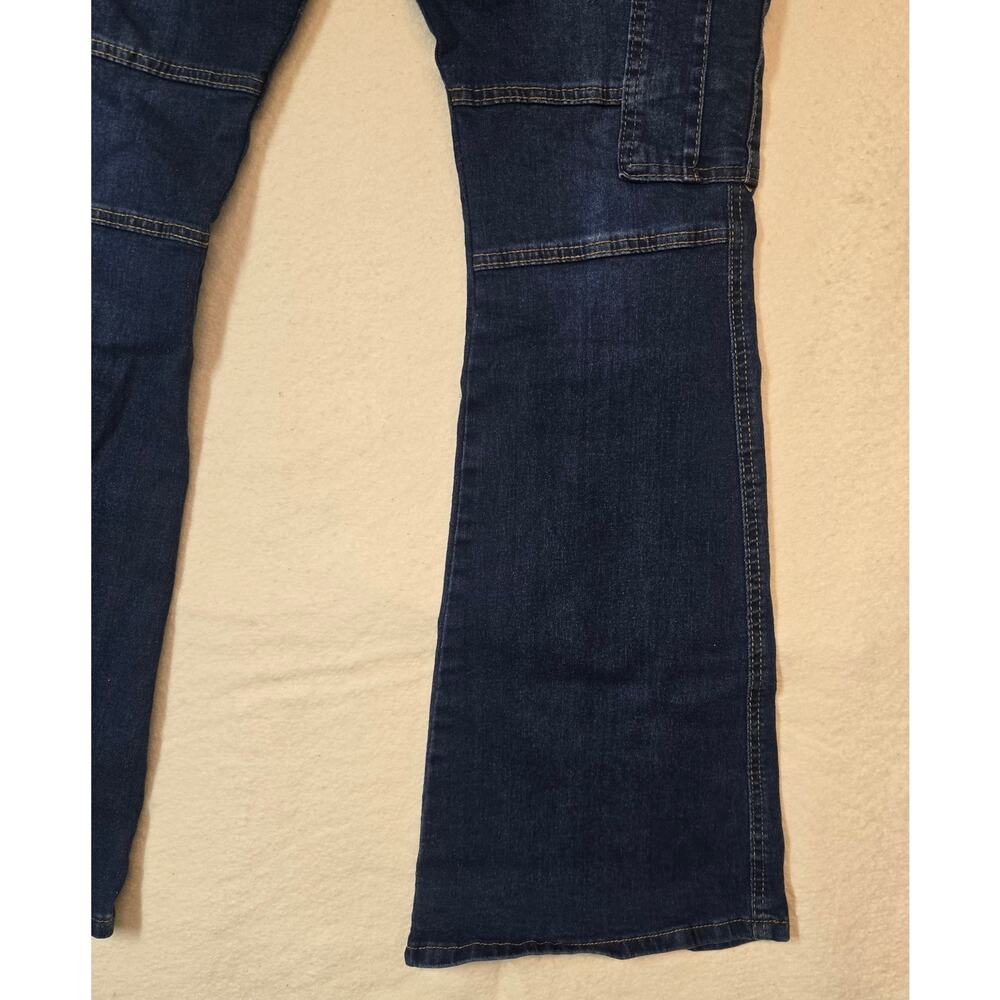 Celebrity Ace Womens Blue Flare Jeans Y2K Belted Cargo Streetwear Utility 15/32 - Picture 9 of 13